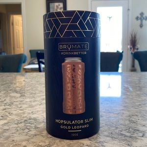 Brumate Hopsulator slim Gold Leopard 12 oz insulated bottle cooler